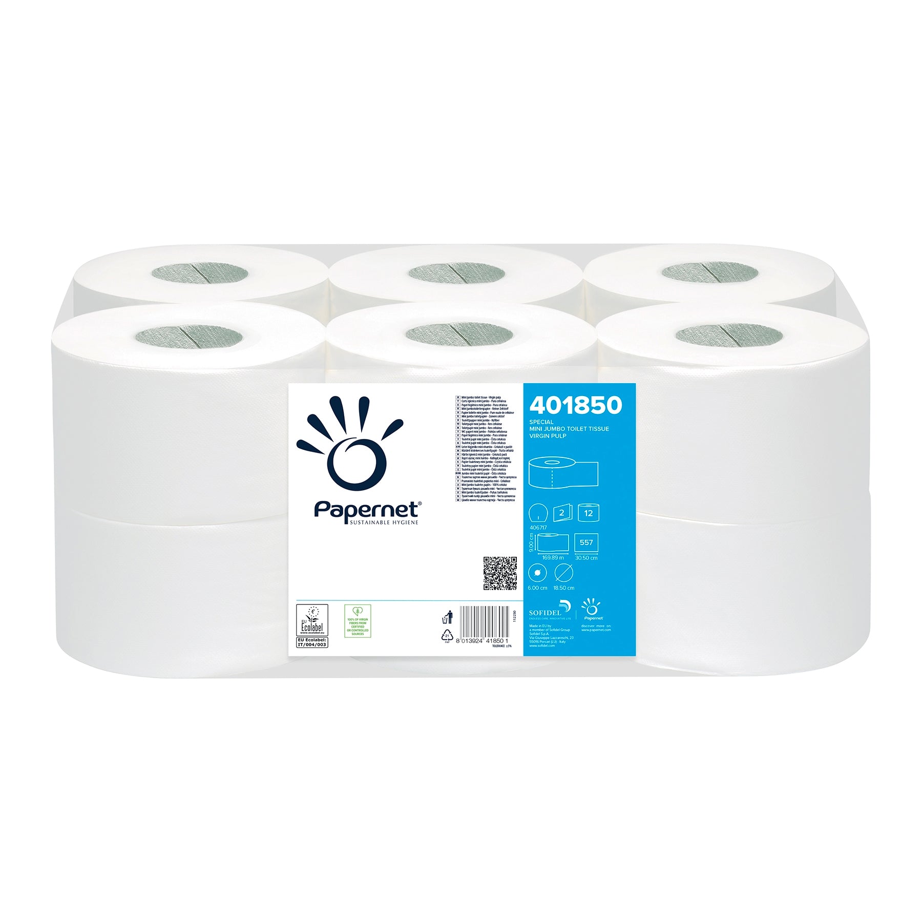 Waschraum -Toilettenpapier Mini Jumbo, 2lg, 30,5x9cm, 557 Bl., Zellstoff, 12 Ro/VE