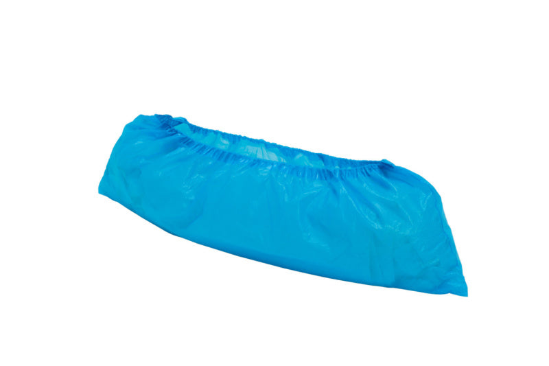 Blauer Überziehschuh mit rutschfester Sohle und elastischem Rand, 100 Stück pro Packung.