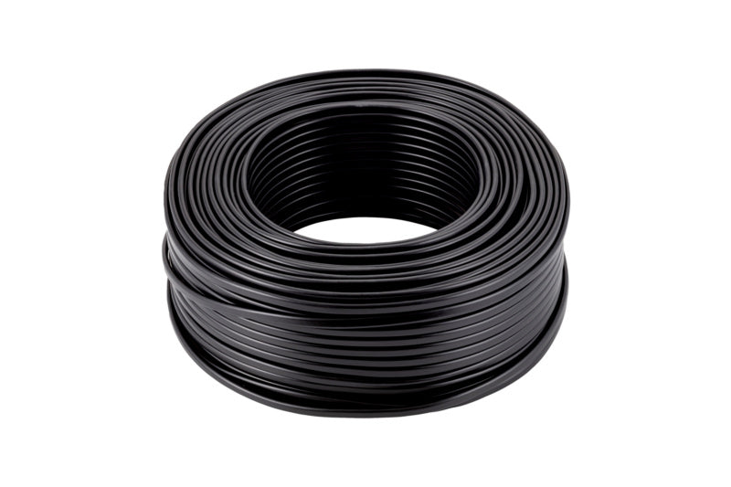 Schwarzes flaches Fahrzeugleitungskabel FLRYY mit mehreren Adern in einer Bundform.