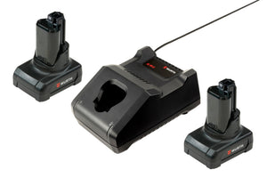 Kompaktes Powerpack mit Lithium-Ionen-Akkus und Ladegerät für kabellose Akku Maschinen.