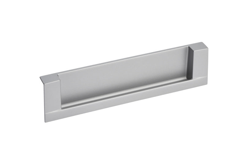 Silberner Möbel-Muschelgriff mit ergonomischer Form, Größe 180x45 mm, für Möbelstücke.