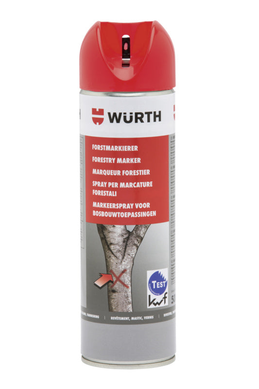 Fluoreszierendes rotes Holzmarkierungsspray in einer praktischen Verpackung mit 12 Einheiten.