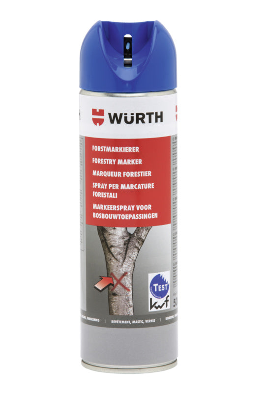 Fluoreszierendes Holzmarkierungsspray in Blau, ideal für präzise Markierungen auf Holz.