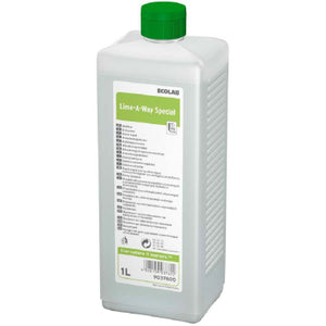 Lime-a-Way Special, 1L bottle for removing limescale and soap scum from surfaces.