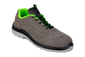 Sicherheitshalbschuh S1P in Anthrazit mit Stahlkappe und rutschfester Sohle.