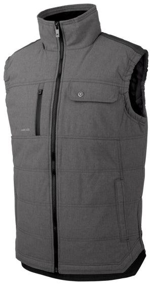 Graue, gefütterte Arbeitsweste mit mehreren praktischen Taschen und modernem Schnitt.