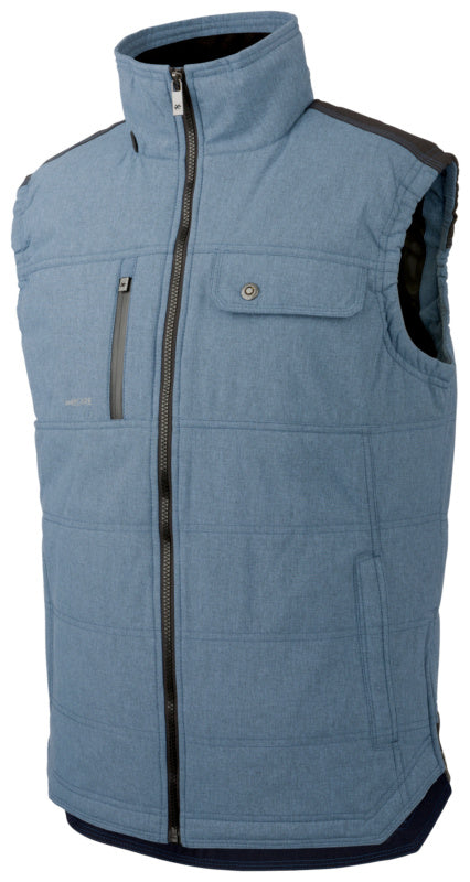 Gefütterte Arbeitsweste in Blau mit mehreren Taschen und verstellbarem Saum.