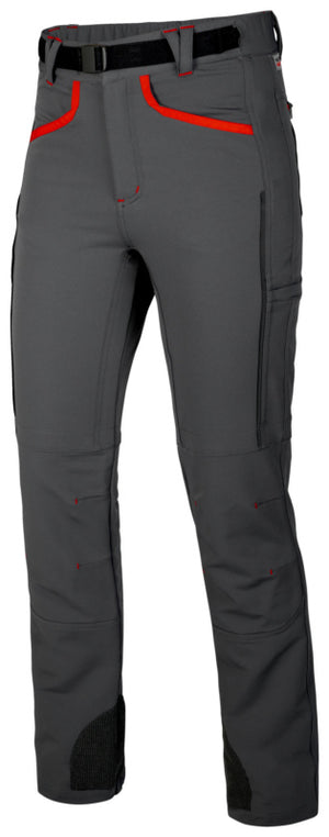 Anthrazitfarbene Damen-Arbeitshose mit elastischem Bund und mehreren praktischen Taschen.