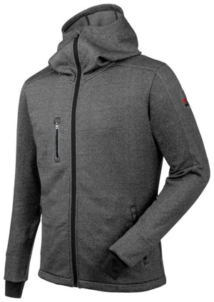 Grau melierte Fleecejacke mit Reißverschluss und seitlichen Taschen für Komfort und Wärme.