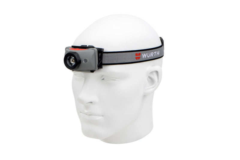 Akku-Stirnleuchte mit verstellbarem Kopfband und bis zu 500 Lumen Helligkeit.