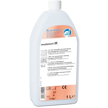 1L bottle of Neodisher IR cleaner for medical instruments, effective against organic residues.