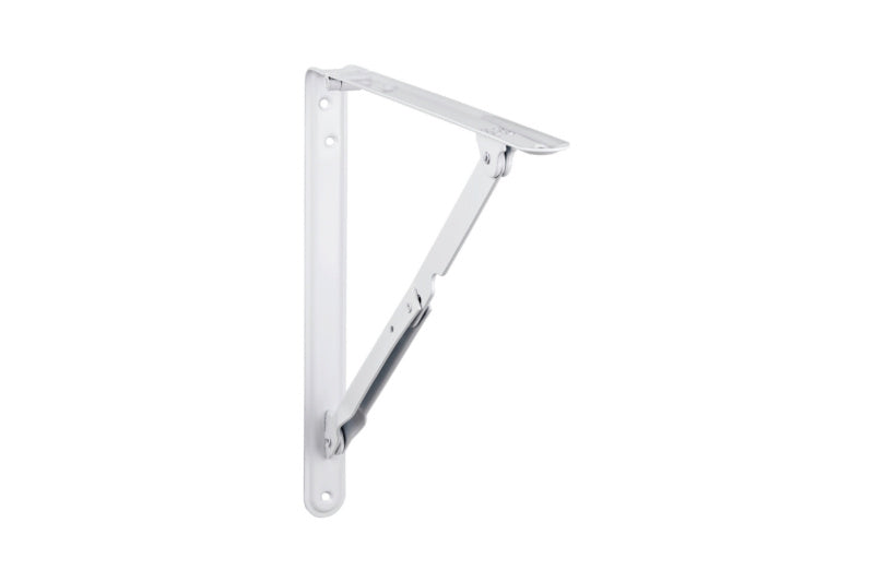 Weißer Tablarträger KNSL-KLAPP mit Klappfunktion und Tragkraft von 60 kg, Größe 410 x 430 mm.