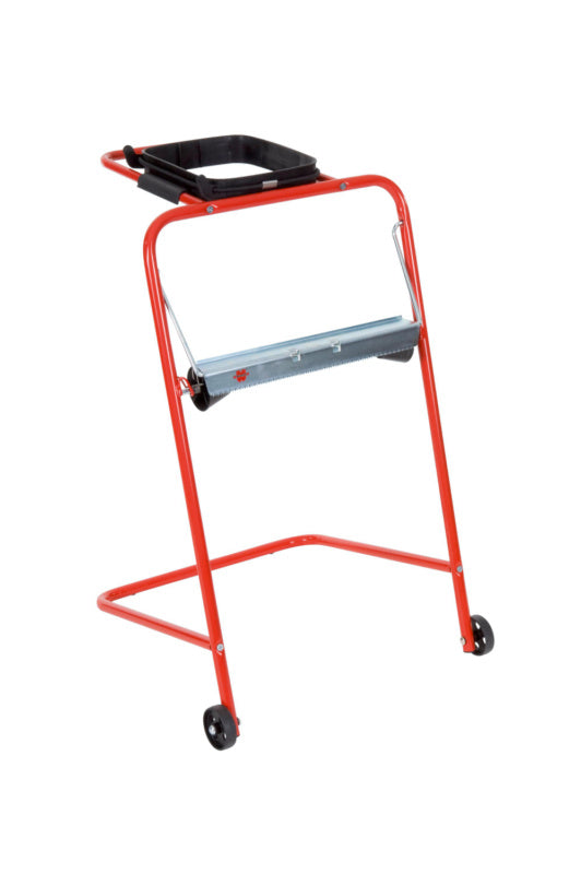 Bodenständer für Putzpapierrollen, fahrbar mit robustem Design und mechanischem Abrollmechanismus.