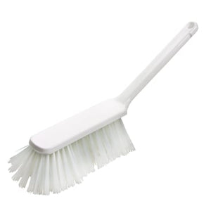 Weißer Handbesen mit weichen, transparenten Polyester PBT Borsten.