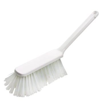 Weißer Handbesen mit weichen, transparenten Polyester PBT Borsten.