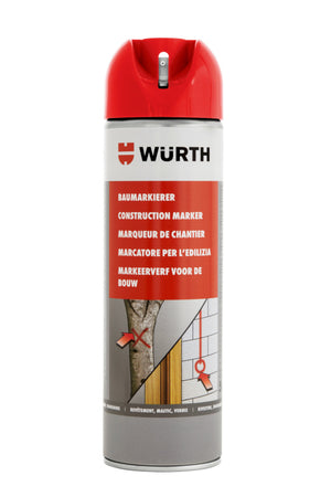 Rote Markierungsfarbe Baumarkierer in 500ml Flasche mit Sprühdüse für präzises Markieren.