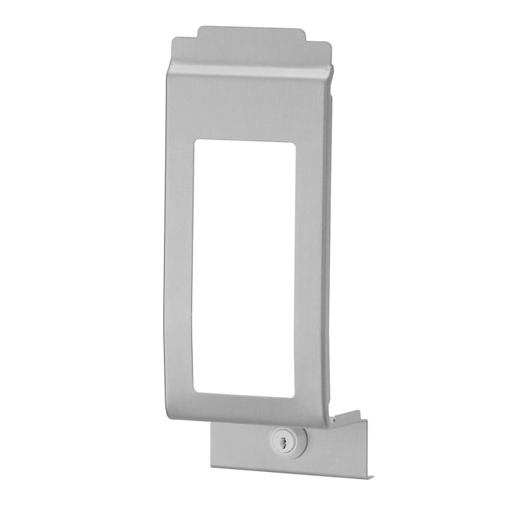 Aluminium cover with window and lock for a dispenser.