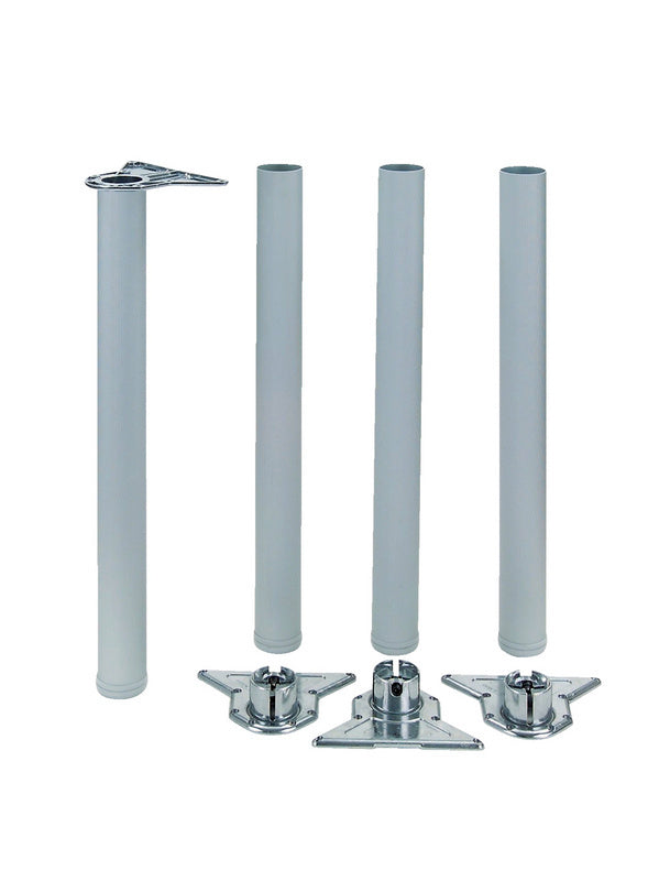 Verstellbares Aluminium-Tischbein mit geriffelter Oberfläche, 60 mm Durchmesser, 710-740 mm Höhe.