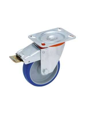 Transportgeräterolle mit 125 mm Durchmesser und integriertem Bremssystem für schwere Lasten.