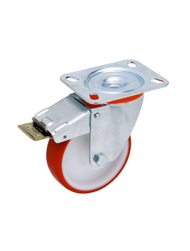 Transportgeräterolle mit 100 mm Durchmesser, robustem PA-Material und drehbarem Gelenk.