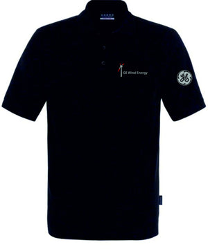 Schwarzes Arbeitspoloshirt mit Polokragen und Knopfleiste in Größe VP.