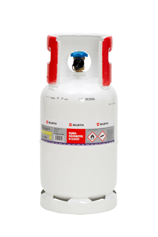 Flüssiges Kältemittel R1234YF in einer stabilen 5 kg Mehrwegverpackung für Klimaanlagen.