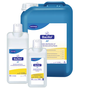 Bacillol AF Desinfektionsmittel in 500ml, 1L und 5L Behältern.