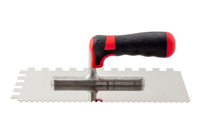 Zahnkelle mit ergonomischem Griff, Zahngröße 12x12 mm und 4x4 mm, ideal für Klebematerialien.