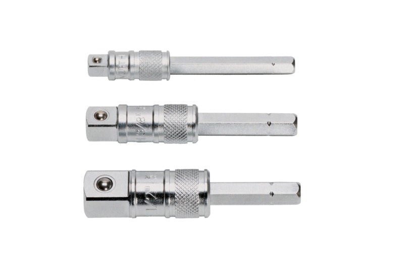 Drei Steckschlüssel in verschiedenen Größen, robust und langlebig für Reparaturarbeiten.