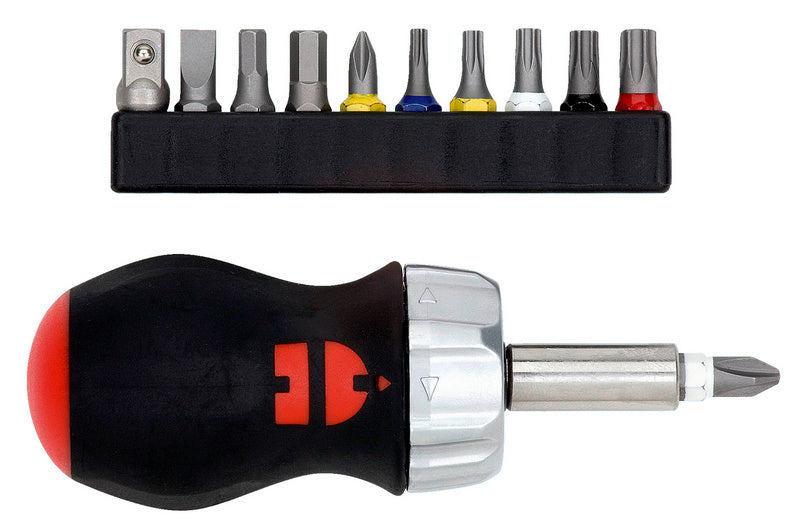 Mini screwdriver set with 11 bits and a 6.35mm handle, featuring 12 pieces in total.