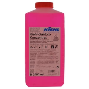 Zwei Liter Flasche Kiehl-SanEco Konzentrat für umweltfreundliche Reinigung und Desinfektion.