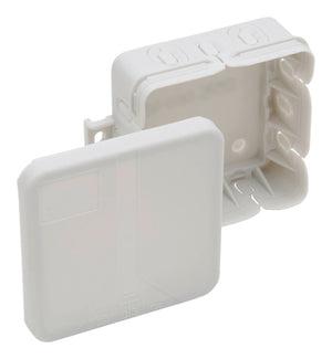 Abzweigkasten Aufputz AK AP aus witterungsbeständigem Kunststoff mit mehreren Kabeldurchführungen.