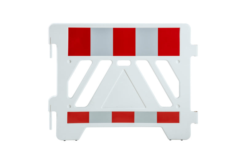 Vierteiliges Absperr- und Bauzaunzubehörset für flexible und stabile Absperrungen auf Baustellen.