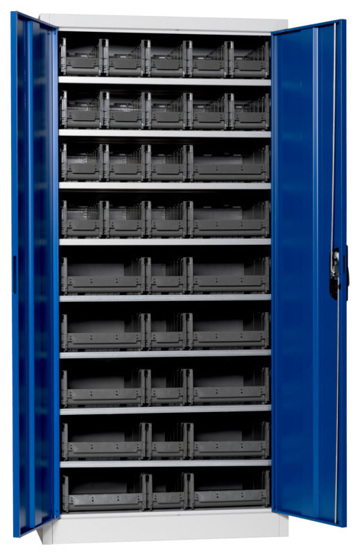 Flügeltürenschrank Lagerbox-FLGTRSHRNK-VOLLBL-SLB-FB522-BOX-RAL5010     Verpackungsinhalt    1 Einheit