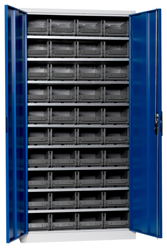 Flügeltürenschrank Lagerbox-FLGTRSHRNK-LGRBOX-SLB-FB415-BOX-RAL5010     Verpackungsinhalt    1 Einheit