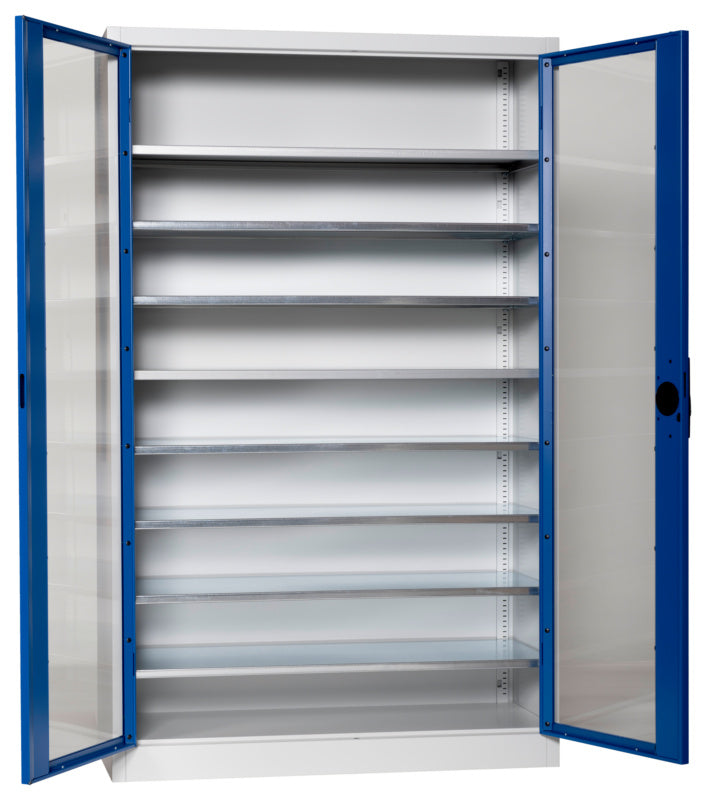 Flügeltürenschrank Lagerbox-FLGTRSHRNK-SICHTF-SLB-FB521-RAL5010     Verpackungsinhalt    1 Einheit