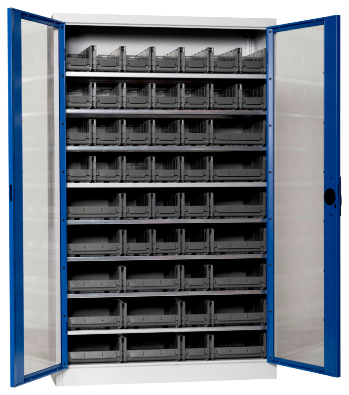 Flügeltürenschrank Lagerbox-FLGTRSHRNK-SICHTF-SLB-FB521-BOX-RAL5010     Verpackungsinhalt    1 Einheit