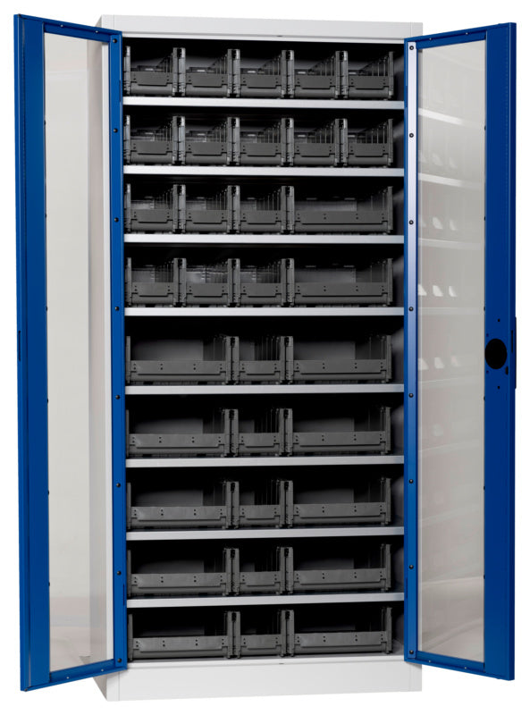 Flügeltürenschrank Lagerbox-FLGTRSHRNK-SICHTF-SLB-FB520-BOX-RAL5010     Verpackungsinhalt    1 Einheit