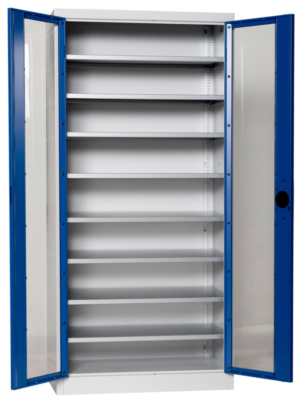 Flügeltürenschrank Lagerbox-FLGTRSHRNK-SICHTF-SLB-FB520-RAL5010     Verpackungsinhalt    1 Einheit
