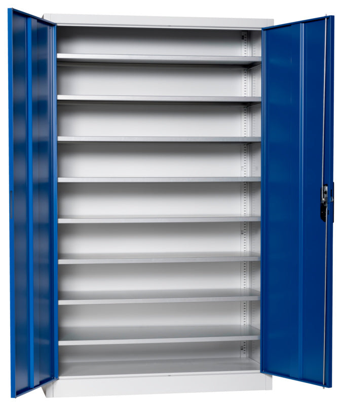 Flügeltürenschrank Lagerbox-FLGTRSHRNK-VOLLBL-SLB-FB523-RAL5010     Verpackungsinhalt    1 Einheit