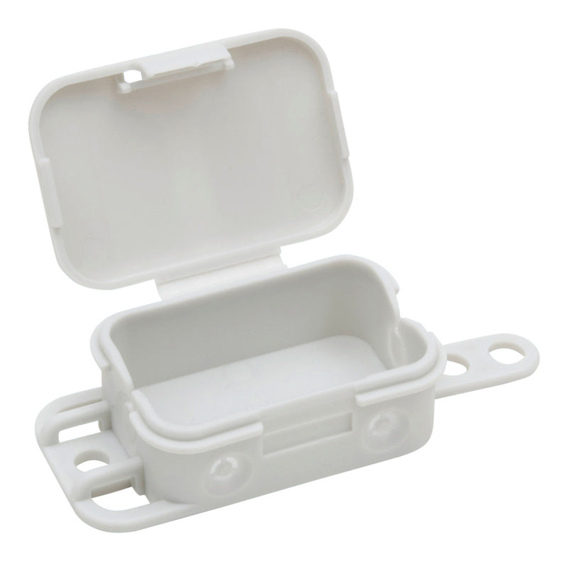 Abzweigkasten Aufputz AK AP aus witterungsbeständigem Kunststoff mit Kabeldurchführungen und Abdeckung.