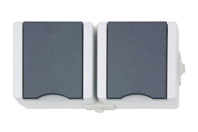 Graue elektrische Steckdose STEDO-AP-DP mit 16A und 250V für sichere Stromversorgung.