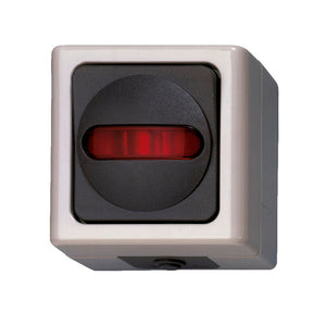 Zwei graue Schaltereinheiten für Aufputz-Wechselbetrieb mit einfachem Design und robuster Bauweise.