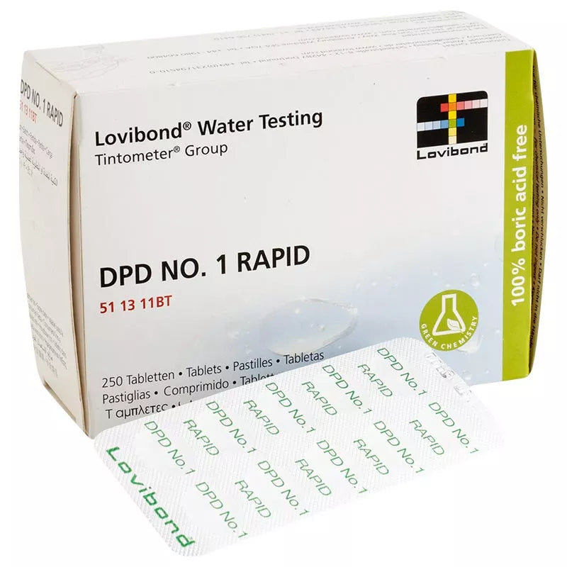 250 Stück Packung DPD-Reagenztabletten Nr. 1 zur Messung des freien Chlorgehalts im Wasser