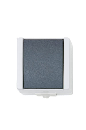 Grauer Wippschalter mit 10A-250V, geeignet für verschiedene elektrische Anwendungen.