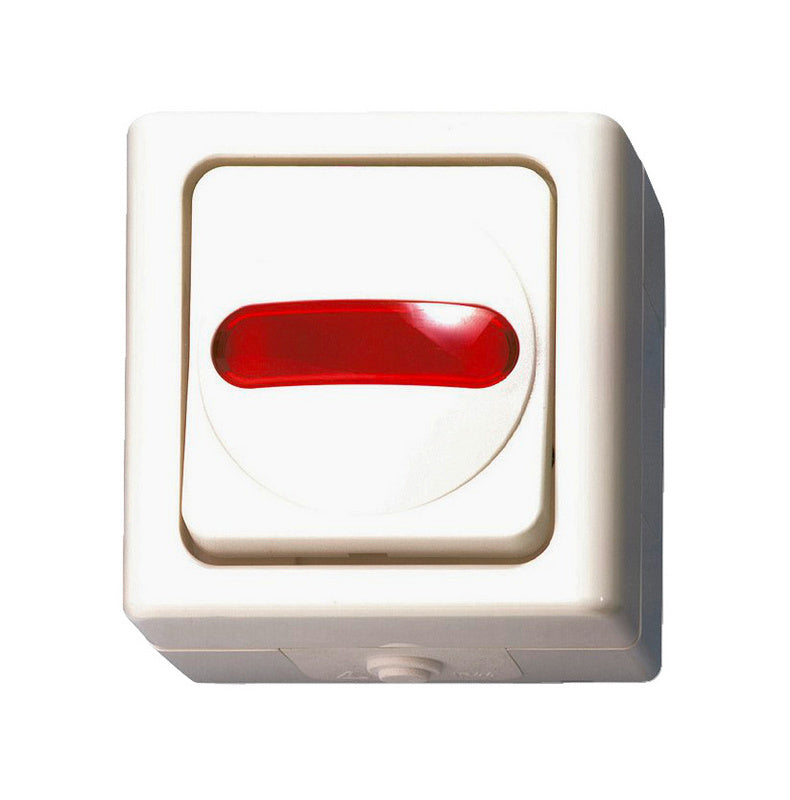 Weißer Aufputzschalter mit Wechsel-Funktion für Lichtquellen und Geräte.