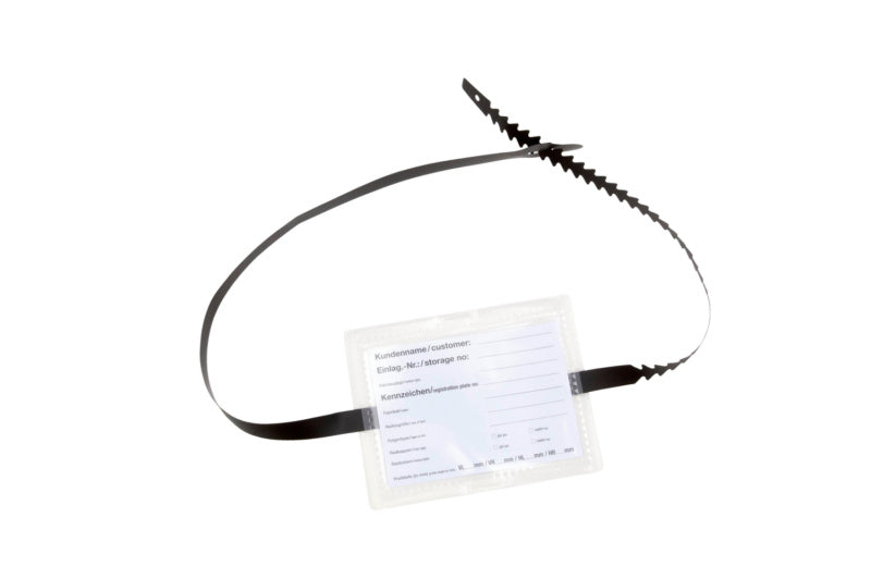 Black 110cm fabric strap with a loop, designed for secure fastening.