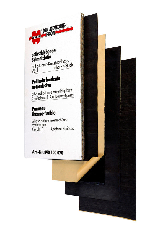 Vier Stück Schalldämmplatten in 100x50 cm Größe, rechteckig und grau.