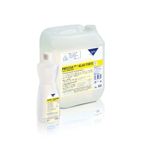 Zwei Behälter mit KP.PRESTAN KLAR FORTE Hochkonzentrierter Reiniger, ein 10L Kanister und eine kleinere Flasche.