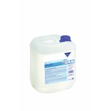 5L Kanister mit weißer Flüssigkeit und blauem Deckel, beschriftet mit "SOLEX".